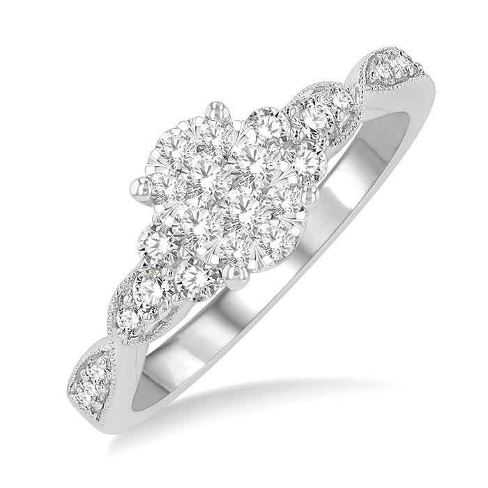1/2 Ctw Oval Shape Center Criss Cross Carved Shank Shine Bright Round Cut Diamond Engagement Ring in 14K White Gold