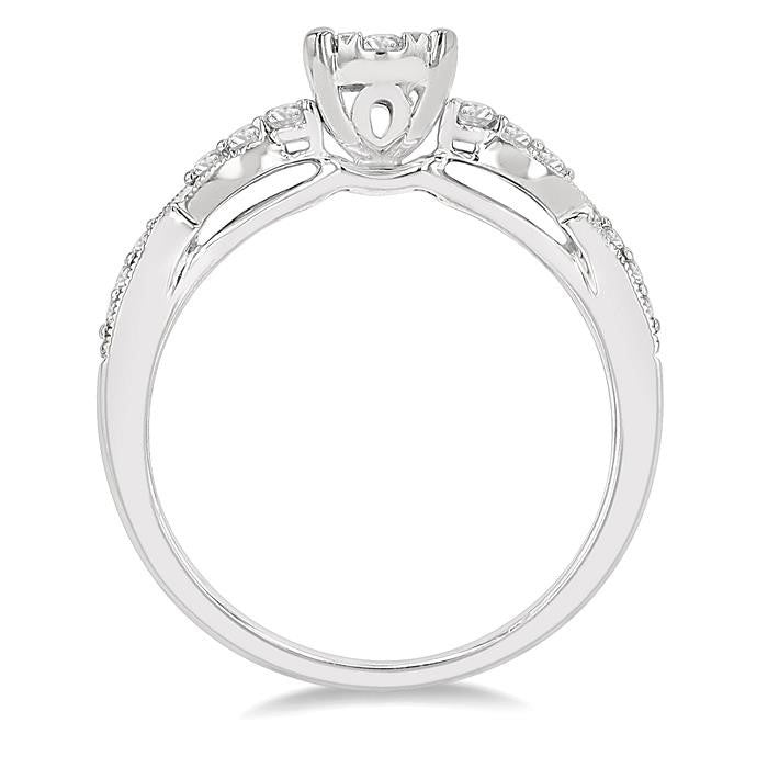 1/2 Ctw Oval Shape Center Criss Cross Carved Shank Shine Bright Round Cut Diamond Engagement Ring in 14K White Gold