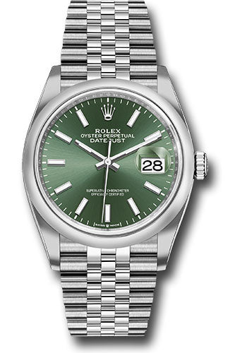 *Pre-Owned* Rolex Oystersteel Datejust 36 Watch - Domed Bezel - Mint Green Index Dial - Jubilee Bracelet