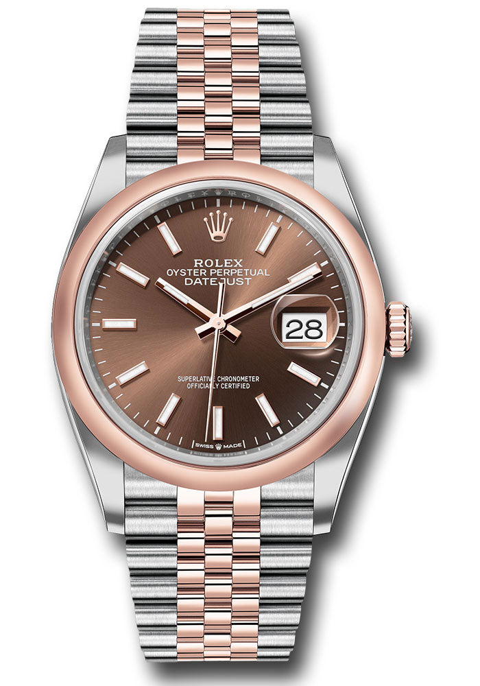 *Pre-Owned* Rolex Everose Rolesor Datejust 36 Watch - Domed Bezel - Chocolate Index Dial - Jubilee Bracelet
