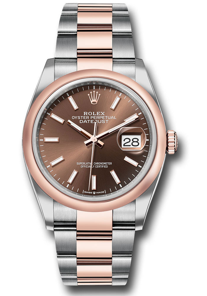 *Pre-Owned* Rolex Everose Rolesor Datejust 36 Watch - Domed Bezel - Chocolate Index Dial - Oyster Bracelet