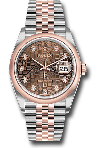 *Pre-Owned* Rolex Steel and Everose Rolesor Datejust 36 Watch - Domed Bezel - Chocolate Jubilee Diamond Dial - Jubilee Bracelet