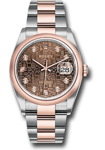 *Pre-Owned* Rolex Steel and Everose Rolesor Datejust 36 Watch - Domed Bezel - Chocolate Jubilee Diamond Dial - Oyster Bracelet
