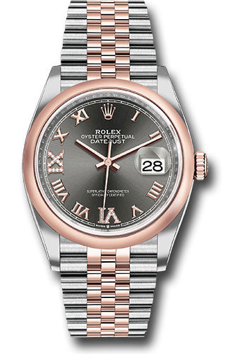 *Pre-Owned* Rolex Steel and Everose Rolesor Datejust 36 Watch - Domed Bezel - Dark Rhodium Roman Dial - Jubilee Bracelet