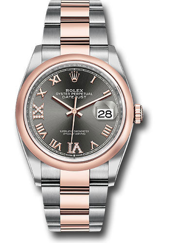 *Pre-Owned* Rolex Steel and Everose Rolesor Datejust 36 Watch - Domed Bezel - Dark Rhodium Index Dial - Jubilee Bracelet