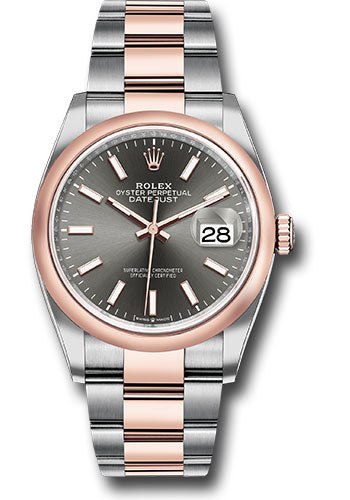 *Pre-Owned* Rolex Steel and Everose Rolesor Datejust 36 Watch - Domed Bezel - Dark Rhodium Index Dial - Oyster Bracelet