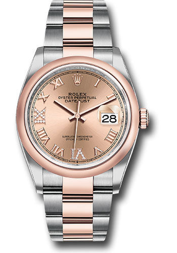 *Pre-Owned* Rolex Steel and Everose Rolesor Datejust 36 Watch - Domed Bezel - Rose Roman Dial - Oyster Bracelet