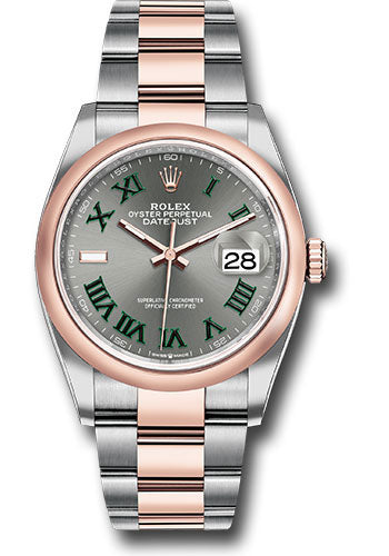 *Pre-Owned* Rolex Everose Rolesor Datejust 36 Watch - Domed Bezel - Slate Roman Dial - Oyster Bracelet