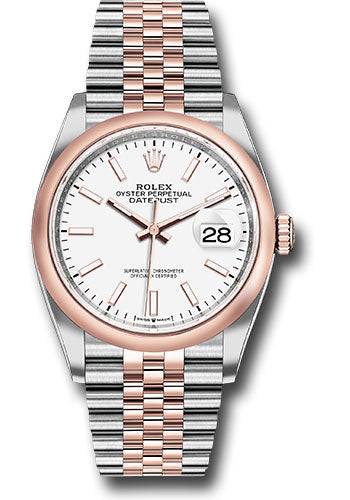 *Pre-Owned* Rolex Steel and Everose Rolesor Datejust 36 Watch - Domed Bezel - White Index Dial - Jubilee Bracelet