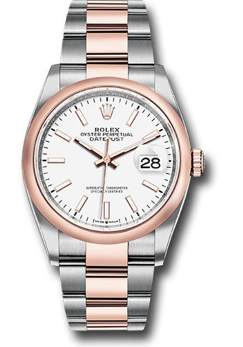 *Pre-Owned* Rolex Steel and Everose Rolesor Datejust 36 Watch - Domed Bezel - White Index Dial - Oyster Bracelet
