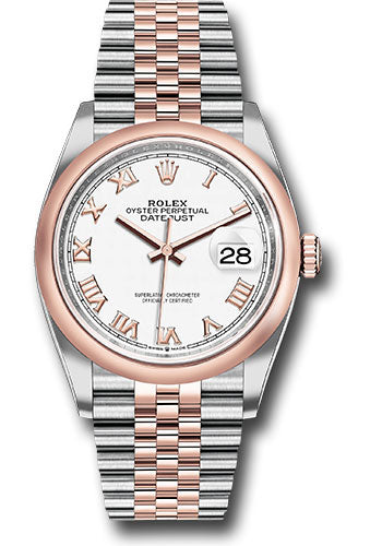 *Pre-Owned* Rolex Steel and Everose Rolesor Datejust 36 Watch - Domed Bezel - White Roman Dial - Jubilee Bracelet