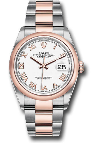 *Pre-Owned* Rolex Steel and Everose Rolesor Datejust 36 Watch - Domed Bezel - White Roman Dial - Oyster Bracelet