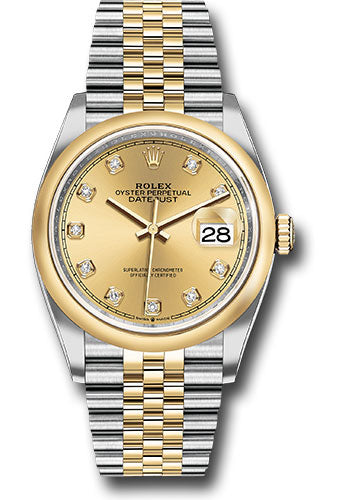 *Pre-Owned* Rolex Steel and Yellow Gold Rolesor Datejust 36 Watch - Domed Bezel - Champagne Diamond Dial - Jubilee Bracelet