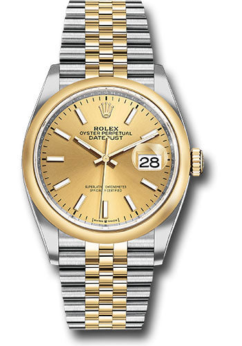 *Pre-Owned* Rolex Steel and Yellow Gold Rolesor Datejust 36 Watch - Domed Bezel - Champagne Index Dial - Jubilee Bracelet