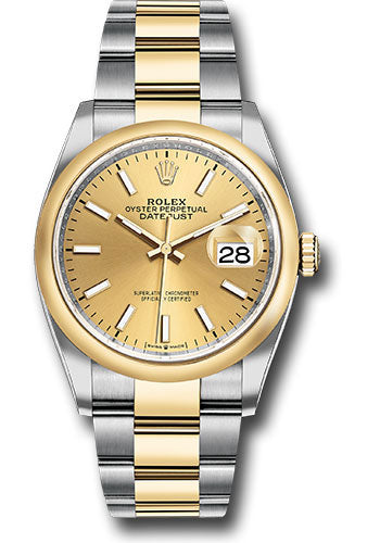 *Pre-Owned* Rolex Steel and Yellow Gold Rolesor Datejust 36 Watch - Domed Bezel - Champagne Index Dial - Oyster Bracelet