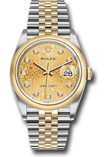 *Pre-Owned* Rolex Yellow Rolesor Datejust 36 Watch - Domed Bezel - Champagne Jubilee Diamond Dial - Jubilee Bracelet