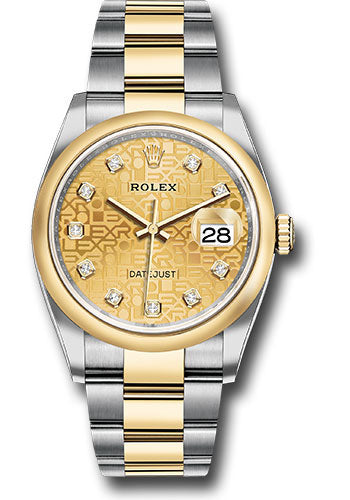 *Pre-Owned* Rolex Yellow Rolesor Datejust 36 Watch - Domed Bezel - Champagne Jubilee Diamond Dial - Oyster Bracelet