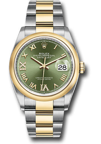 *Pre-Owned* Rolex Steel and Yellow Gold Rolesor Datejust 36 Watch - Domed Bezel - Olive Green Roman Dial - Oyster Bracelet
