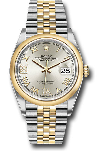 *Pre-Owned* Rolex Steel and Yellow Gold Rolesor Datejust 36 Watch - Domed Bezel - Silver Roman Dial - Jubilee Bracelet