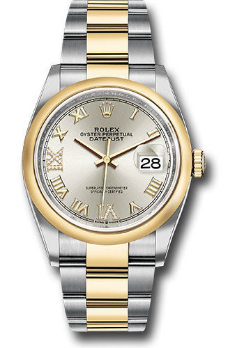 *Pre-Owned* Rolex Steel and Yellow Gold Rolesor Datejust 36 Watch - Domed Bezel - Silver Roman Dial - Oyster Bracelet