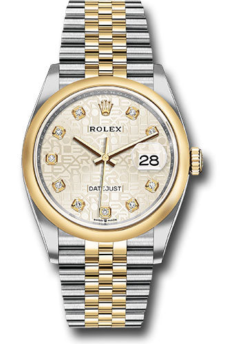 *Pre-Owned* Rolex Steel and Yellow Gold Rolesor Datejust 36 Watch - Domed Bezel - Silver Jubilee Diamond Dial - Jubilee Bracelet