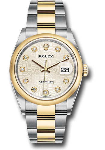 *Pre-Owned* Rolex Steel and Yellow Gold Rolesor Datejust 36 Watch - Domed Bezel - Silver Jubilee Diamond Dial - Oyster Bracelet