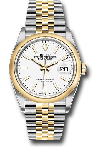 *Pre-Owned* Rolex Steel and Yellow Gold Rolesor Datejust 36 Watch - Domed Bezel - White Index Dial - Jubilee Bracelet