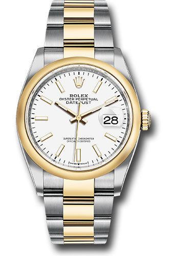 *Pre-Owned* Rolex Steel and Yellow Gold Rolesor Datejust 36 Watch - Domed Bezel - White Index Dial - Oyster Bracelet