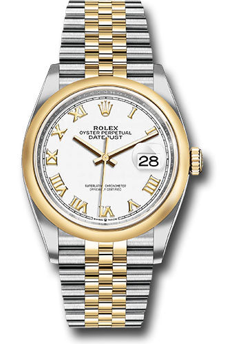 *Pre-Owned* Rolex Steel and Yellow Gold Rolesor Datejust 36 Watch - Domed Bezel - White Roman Dial - Jubilee Bracelet