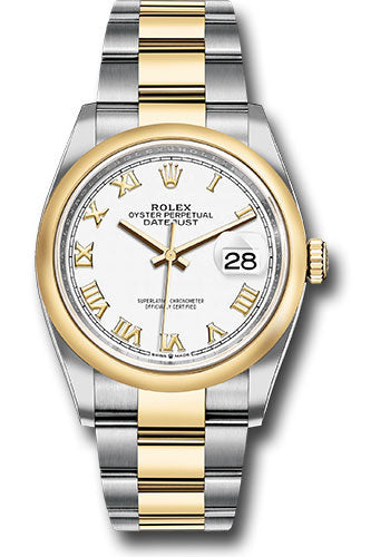 *Pre-Owned* Rolex Steel and Yellow Gold Rolesor Datejust 36 Watch - Domed Bezel - White Roman Dial - Oyster Bracelet