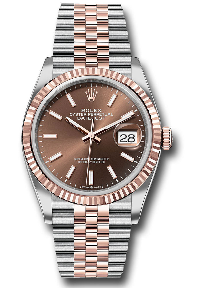*Pre-Owned* Rolex Everose Rolesor Datejust 36 Watch - Fluted Bezel - Chocolate Index Dial - Jubilee Bracelet