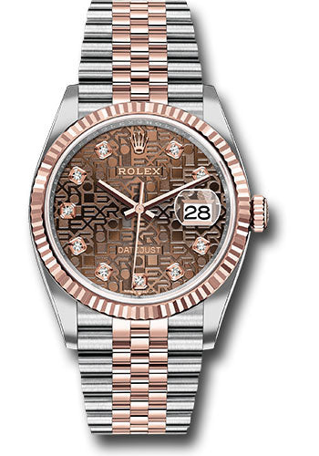 *Pre-Owned* Rolex Steel and Everose Rolesor Datejust 36 Watch - Fluted Bezel - Chocolate Jubilee Diamond Dial - Jubilee Bracelet