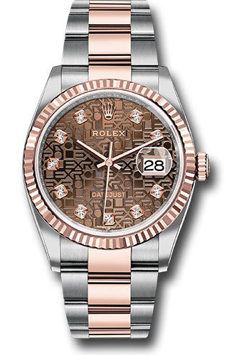 *Pre-Owned* Rolex Steel and Everose Rolesor Datejust 36 Watch - Fluted Bezel - Chocolate Jubilee Diamond Dial - Oyster Bracelet