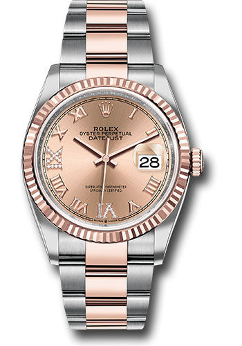 *Pre-Owned* Rolex Steel and Everose Rolesor Datejust 36 Watch - Fluted Bezel - Rose Roman Dial - Oyster Bracelet