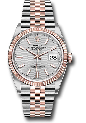 *Pre-Owned* Rolex Everose Rolesor Datejust 36 Watch - Fluted Bezel - Silver Fluted Motif Index Dial - Jubilee Bracelet