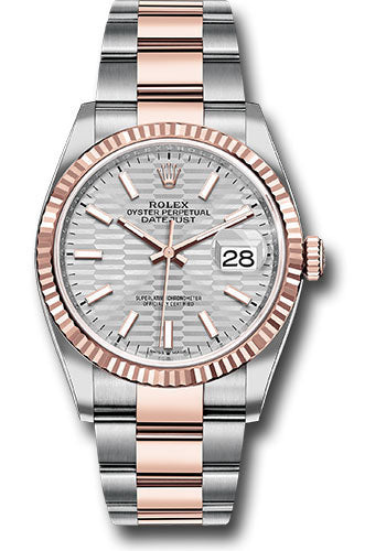*Pre-Owned* Rolex Everose Rolesor Datejust 36 Watch - Fluted Bezel - Silver Fluted Motif Index Dial - Oyster Bracelet