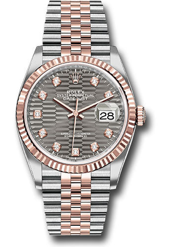 *Pre-Owned* Rolex Everose Rolesor Datejust 36 Watch - Fluted Bezel - Slate Fluted Motif Diamond Dial - Jubilee Bracelet