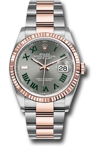 *Pre-Owned* Rolex Everose Rolesor Datejust 36 Watch - Fluted Bezel - Slate Roman Dial - Oyster Bracelet