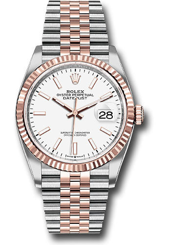 *Pre-Owned* Rolex Steel and Everose Rolesor Datejust 36 Watch - Fluted Bezel - White Index Dial - Jubilee Bracelet