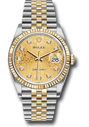 *Pre-Owned* Rolex Yellow Rolesor Datejust 36 Watch - Fluted Bezel - Champagne Jubilee Diamond Dial - Jubilee Bracelet