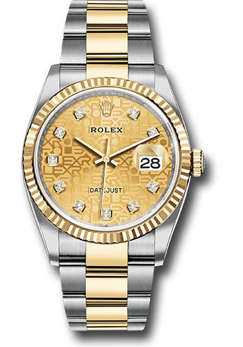 *Pre-Owned* Rolex Yellow Rolesor Datejust 36 Watch - Fluted Bezel - Champagne Jubilee Diamond Dial - Oyster Bracelet