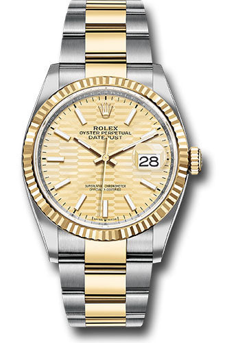 *Pre-Owned* Rolex Steel and Yellow Gold Rolesor Datejust 36 Watch - Fluted Bezel - Golden Fluted Motif Index Dial - Oyster Bracelet