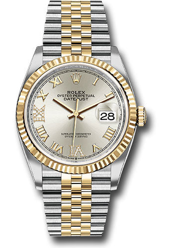 *Pre-Owned* Rolex Steel and Yellow Gold Rolesor Datejust 36 Watch - Fluted Bezel - Silver Roman Dial - Jubilee Bracelet
