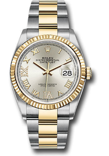 *Pre-Owned* Rolex Steel and Yellow Gold Rolesor Datejust 36 Watch - Fluted Bezel - Silver Roman Dial - Oyster Bracelet