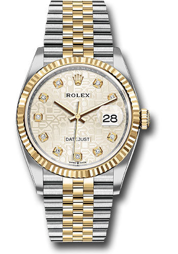 *Pre-Owned* Rolex Steel and Yellow Gold Rolesor Datejust 36 Watch - Fluted Bezel - Silver Jubilee Diamond Dial - Jubilee Bracelet