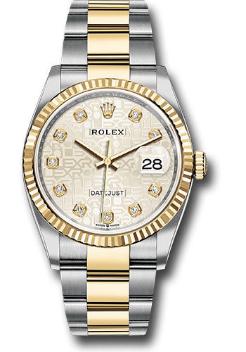 *Pre-Owned* Rolex Steel and Yellow Gold Rolesor Datejust 36 Watch - Fluted Bezel - Silver Jubilee Diamond Dial - Oyster Bracelet