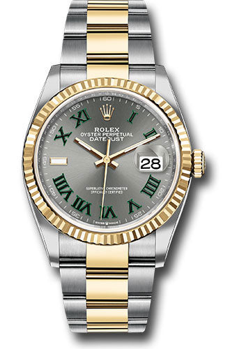 *Pre-Owned* Rolex Yellow Rolesor Datejust 36 Watch - Fluted Bezel - Slate Roman Dial - Oyster Bracelet