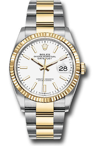 *Pre-Owned* Rolex Steel and Yellow Gold Rolesor Datejust 36 Watch - Fluted Bezel - White Index Dial - Oyster Bracelet