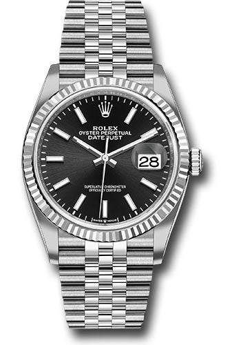 *Pre-Owned* Rolex Steel Datejust 36 Watch - Fluted Bezel - Black Index Dial - Jubilee Bracelet