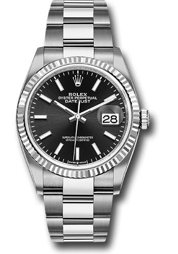 *Pre-Owned* Rolex Steel Datejust 36 Watch - Fluted Bezel - Black Index Dial - Oyster Bracelet
